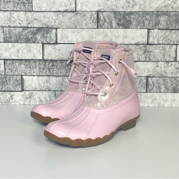 New Sperry Youth 3 Pink SaltWater Duck Boots Waterproof - Picture 3 of 8